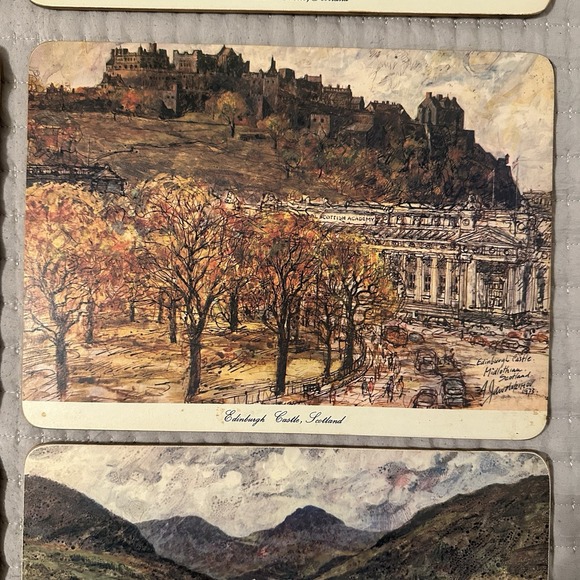 Vintage 6PC Coaster Mats Watercolor Paintings Scottish Castles J Arthur Dixon - Picture 8 of 11